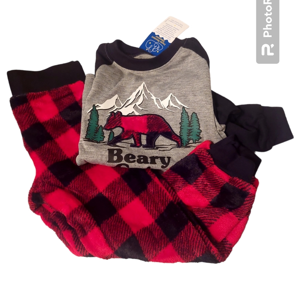 Christmas Family PJs Plaid Flannel Pajamas "Beary Cute" size 2T/3T